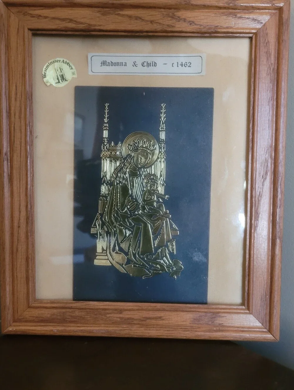 Vintage Framed Westminster Abbey Brass Rubbing Art – Madonna & Child c.1462